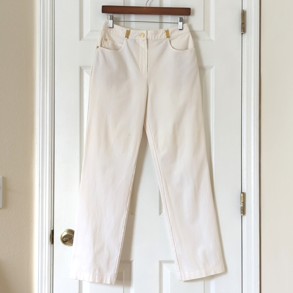 St. John Sport Lightweight High Waisted Relaxed Fit Straight Leg Pants Cream 4 - Picture 1 of 16